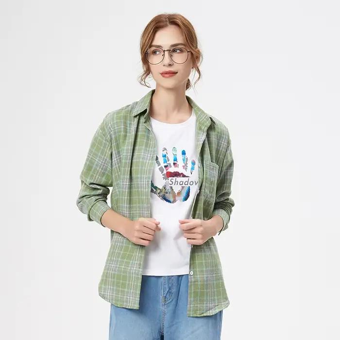 Chemise à carreaux pour femmes, chemisier et hauts amples et décontractés, Style collège frais, chemises à manches longues, vêtements pour femmes, nouvelle collection 2025