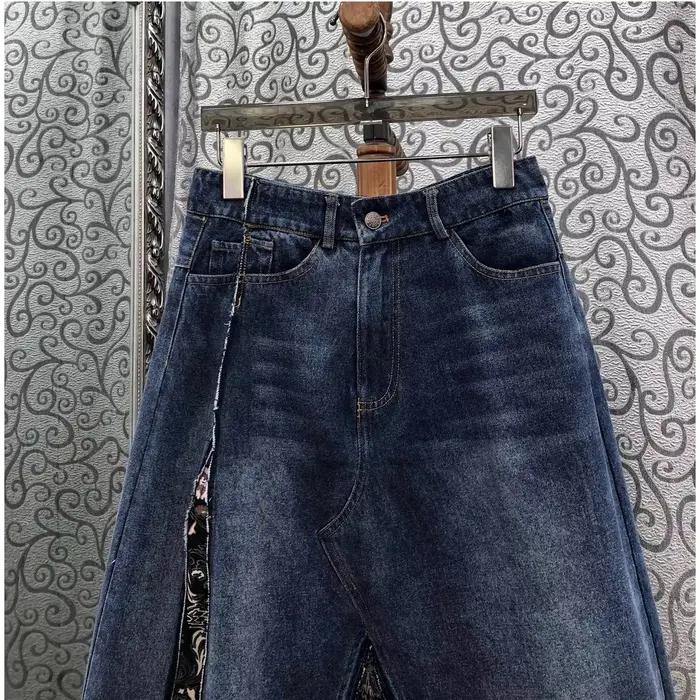 Top qualité nouvelle jupe en jean 2025 automne hiver Design dame Vintage imprimé fleuri Patchwork mi-mollet longueur