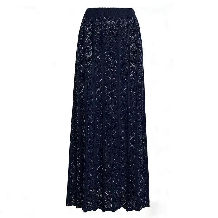 2661 Nouvelle Jupe Mi-longue Femme de Luxe en Tricot Élastique, Style Féminin, Manches Longues, Ornée de Strass, Coupe Ajustée, Grande Ampleur, Détails Creux