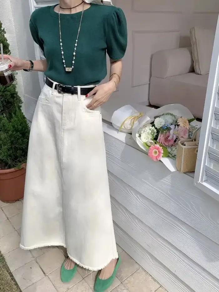Femmes rétro taille haute a-ligne Mini jupe Denim printemps 2025 nouveau Sle minceur effiloché Version coréenne