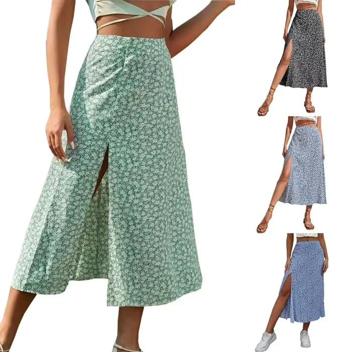 Jupe longue à imprimé floral polyestère mousseline taille haute ourlet fente tenue d'été décontractée ligne a hanches sexy slim chic nouvelle collection 2022