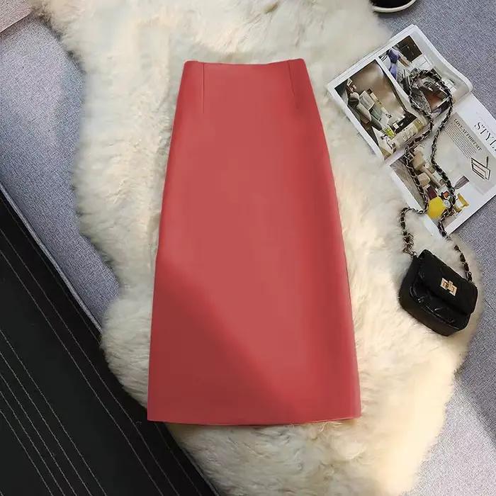 Jupe de costume amincissante taille haute coupe droite, jupe mi-longue trapèze moulante, élégante, décontractée et professionnelle, avec fermeture éclair