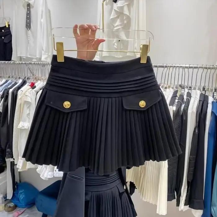 Jupe plissée noire préppy coréenne en laine et polyester, élégante et polyvalente pour femmes, occasions spéciales et tenues quotidiennes