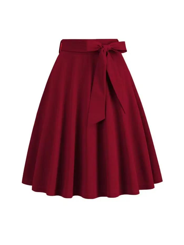 Femmes rétro Vintage Midi jupe longue solide élégant Faldas taille haute une ligne 50s balançoire jupes