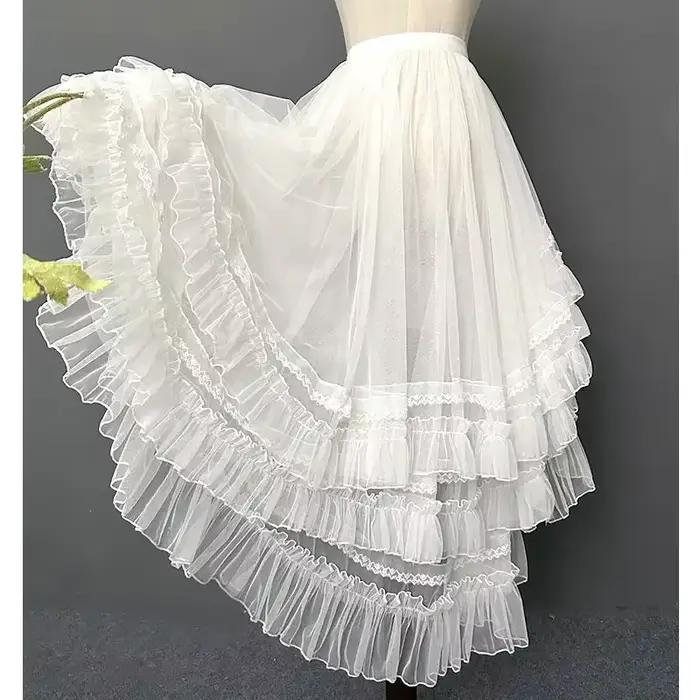 Gothique Lolita Layered Sweet Princess Mesh High Low Ruffled Underskirt, Women