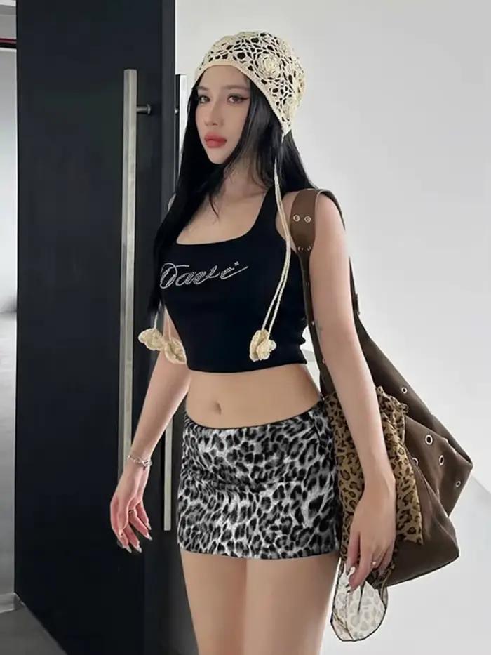 Léopard imprimé Mini Jupe pour femmes Streetwear taille basse Falda Sexy Mujer robe d'été mode coréenne vêtements maigre
