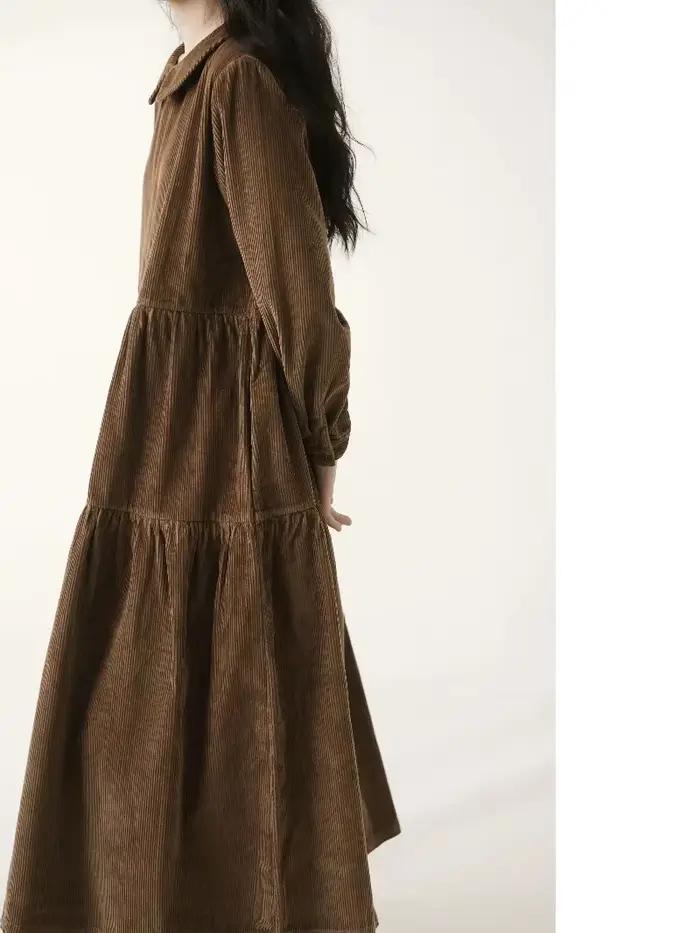 Automne hiver robe en velours côtelé femmes robes décontractées mode femme