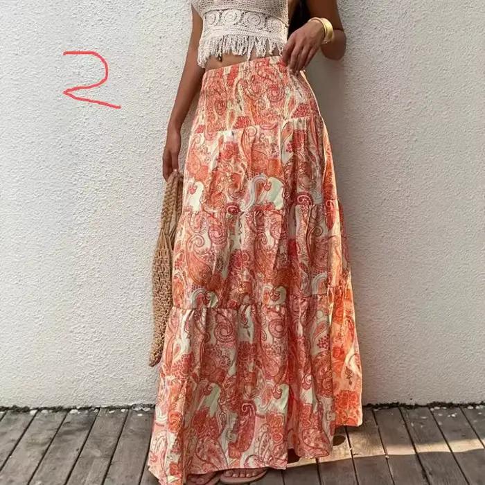 Jupe longue bohème taille haute à imprimé floral pour femme – Nouvelle collection été