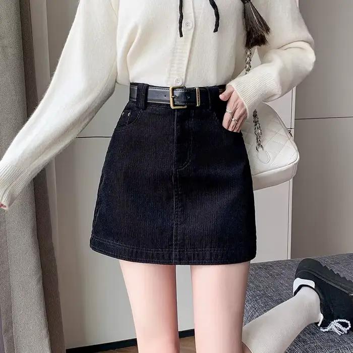 Mini Jupe Trapèze en Velours Côtelé Polyvalente Pour Femmes Style Décontracté Occasions Spéciales Automne Hiver