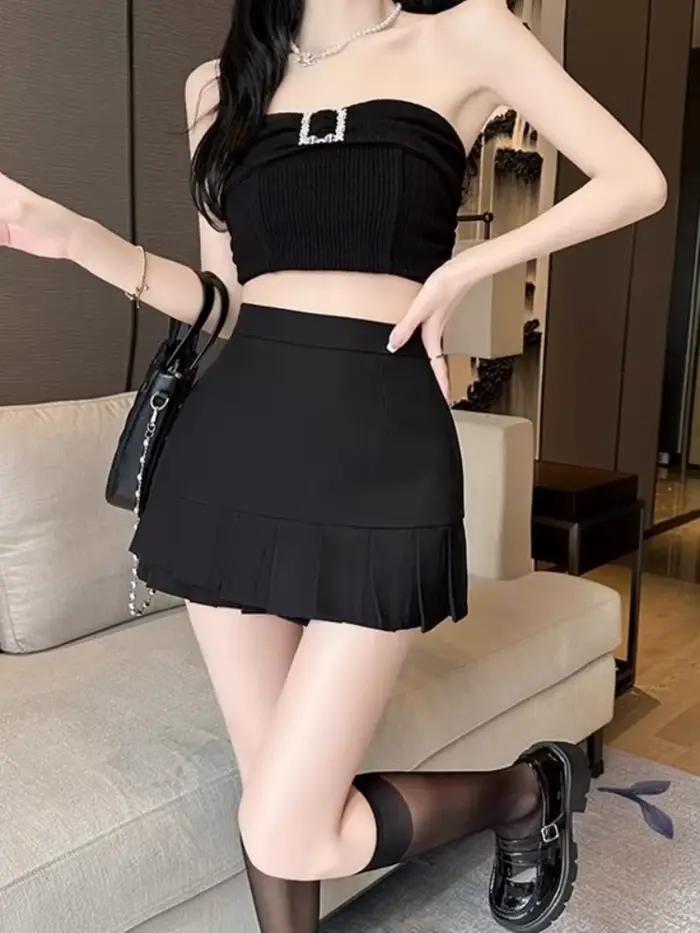 Jupes plissées femmes Mini asymétrique hanche enveloppé a-ligne été solide tout-match taille haute filles chaudes Y2k Streetwear Ins Sexy