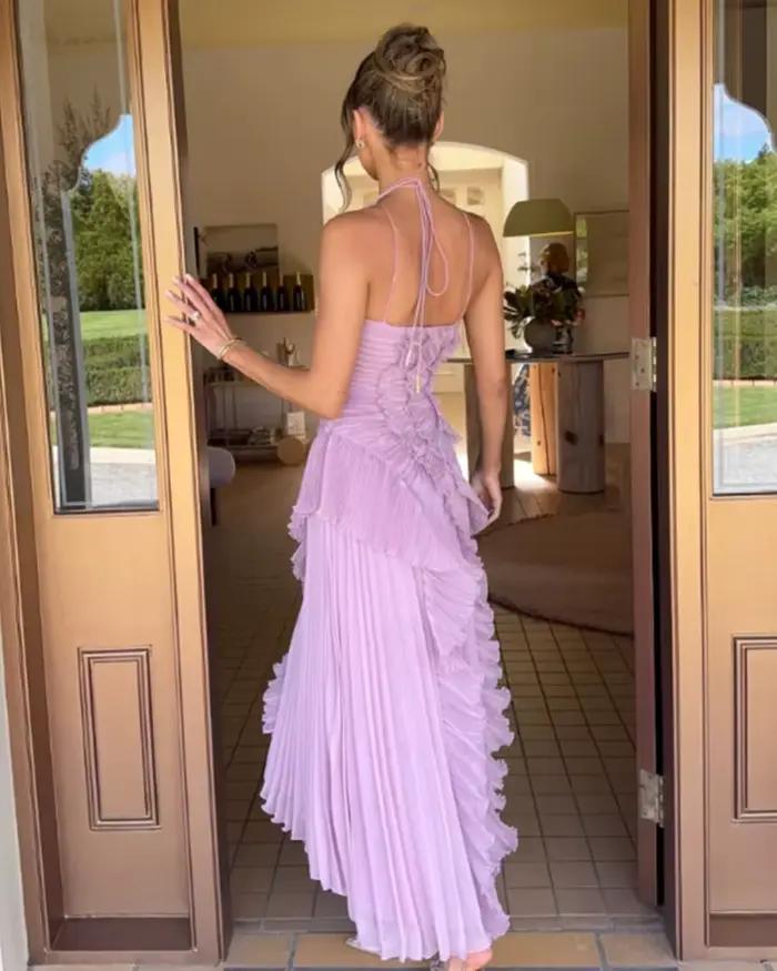 Robe longue asymétrique pour femme avec bretelles