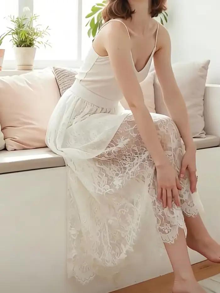 Jupe longue en tulle transparente et élégante en dentelle sexy