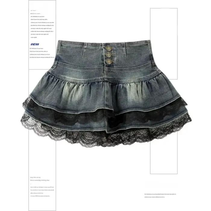 Jupe en jean avec ceinture rivetée bleue et noire pour femmes
