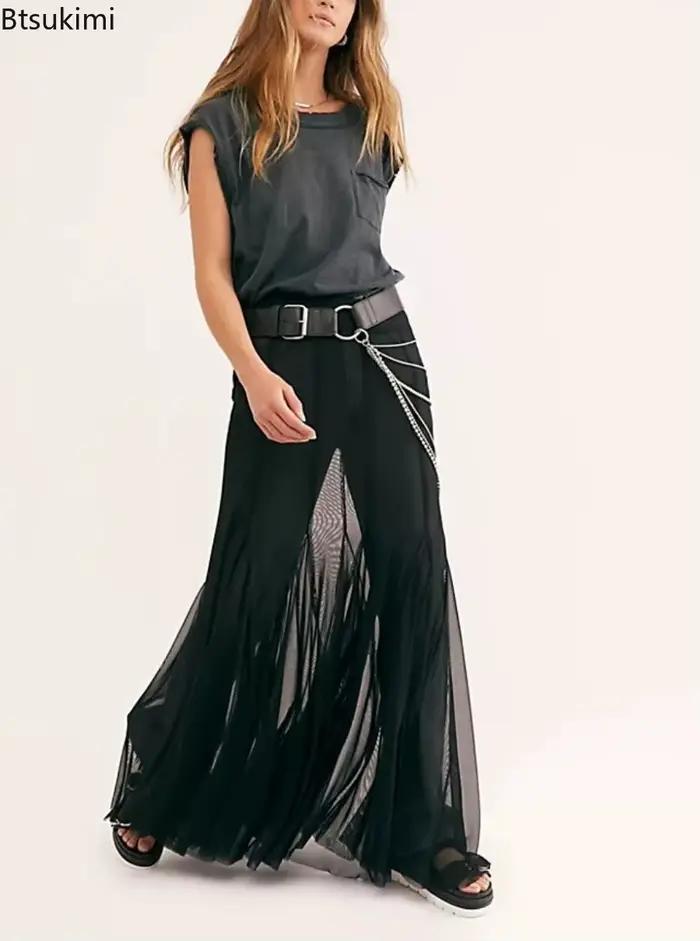 Nouvelles Jupes Longues Sexy en Maille Transparente pour Femmes 2026 – Taille Haute Élastique