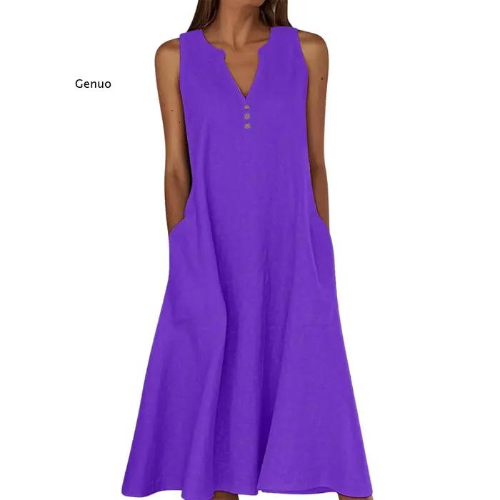 Nouvelle Robe sans Manches en Coton et Lin pour Femme 2026