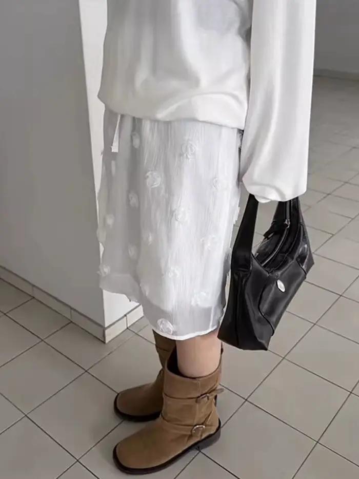 ZHISILAO Nouvelle jupe trapèze en dentelle longueur genou pour femme