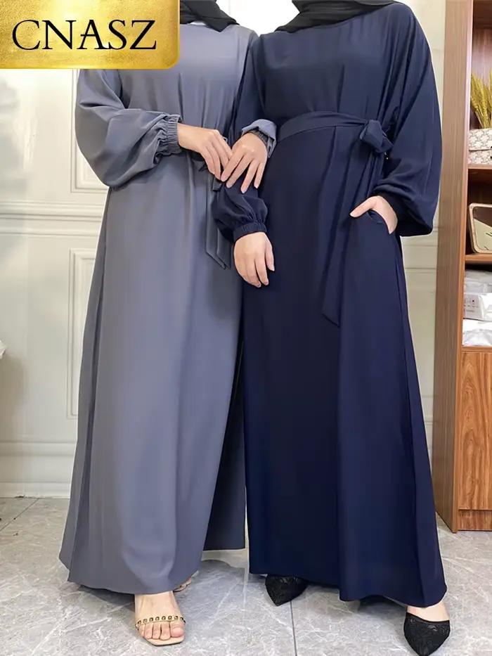 Robe musulmane à manches longues Abaya Style Simple vêtements pour femmes couleur unie Golfe Abayas