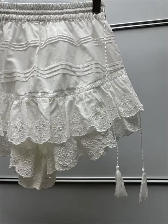 Jupe courte française pour femmes, cordon de serrage, taille élastique, pompon, à lacets, volants superposés, jupe courte pour femmes