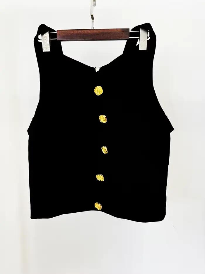 HIGH STREET Nouvelle Collection 2026 Jupe Halter Femme de Créateur avec Boutons Métalliques Rose