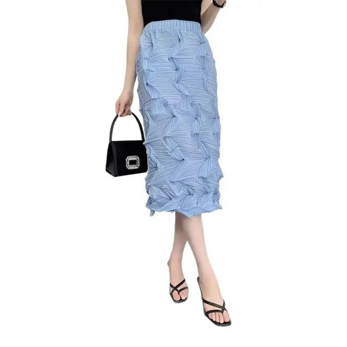Miyake style jupe femme 2025 nouvelle couleur unie design de haute qualité plissé à la main taille