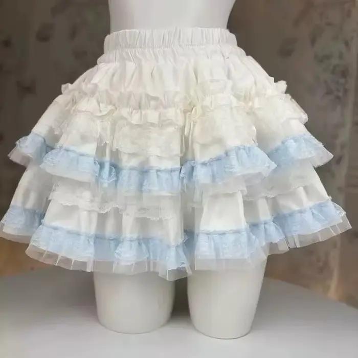 Lolita Style princesse Vintage gâteau jupe douce Kawaii femmes mignon dentelle volants fête Mini jupes Harajuku Y2k Faldas Mujer