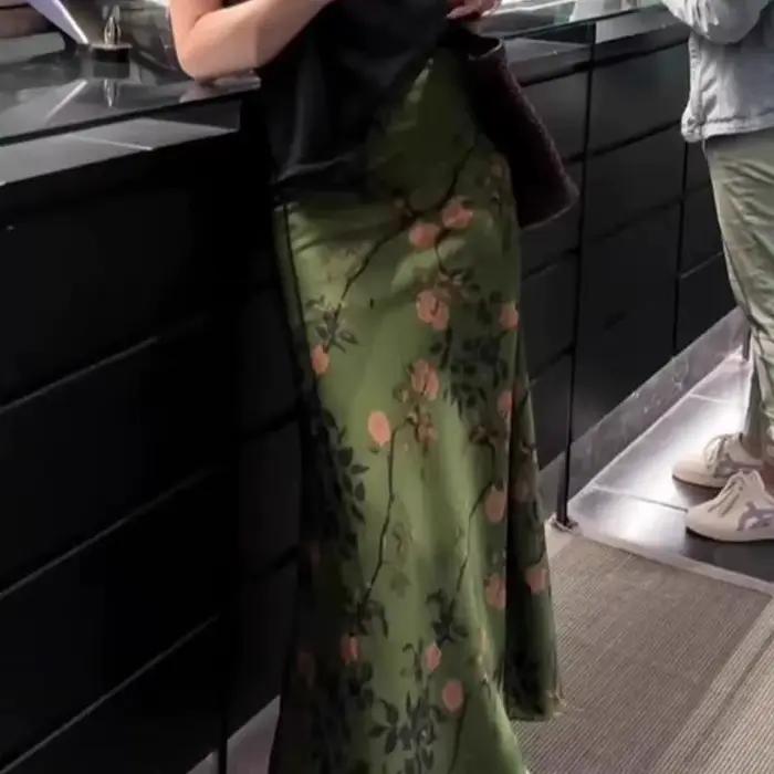 Jupe longue rétro taille haute évasée pour femme