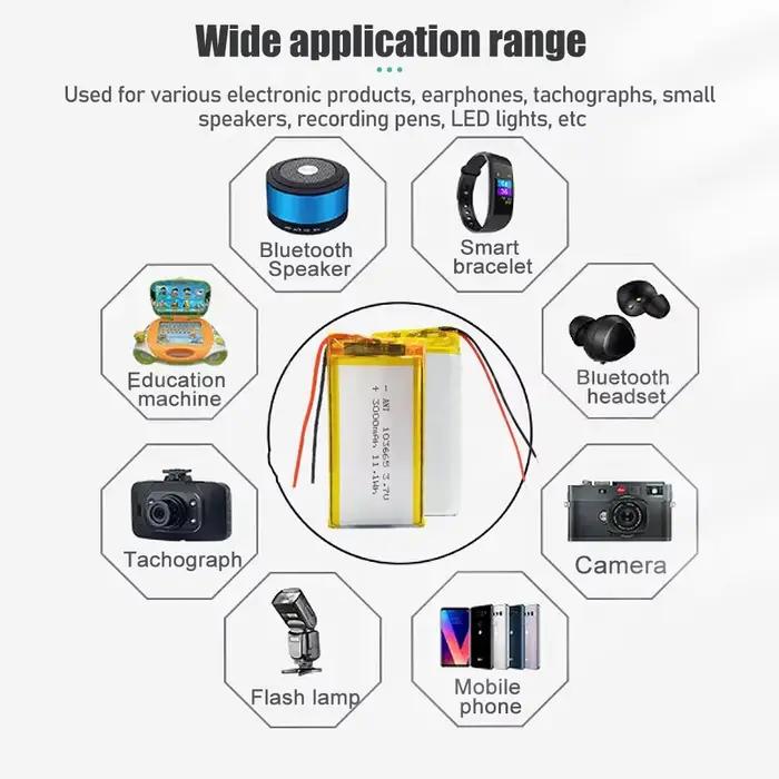 Grande capacité 3000mAh 103565 Batterie rechargeable au lithium polymère 3,7 V avec batterie ultra longue durée pour appareils intelligents/LED/bricolage
