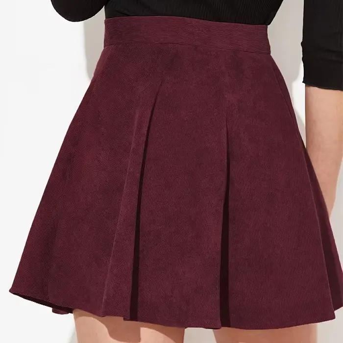 Mode velours côtelé Mini jupes pour femmes simple boutonnage jupe femme automne hiver Chic taille haute parapluie