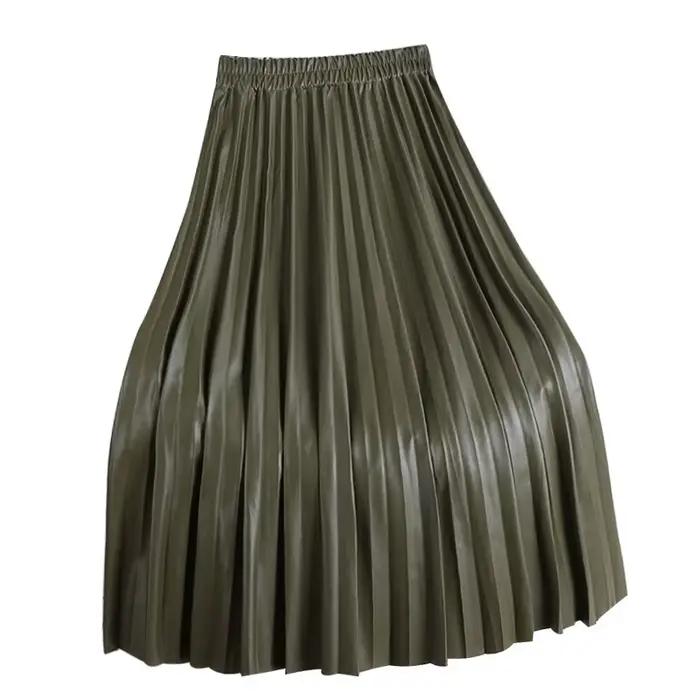 Jupe plissée mi-longue en cuir PU pour femmes, nouvelle collection automne/hiver 2021, taille haute coréenne, ligne a, cent plis