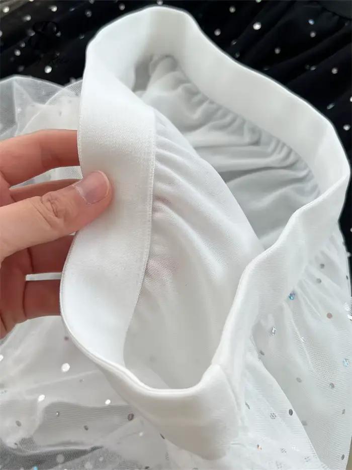 Jupe ample pailletée maille polyester et viscose pour femmes, style coréen brillant, idéale pour les soirées estivales et les occasions spéciales