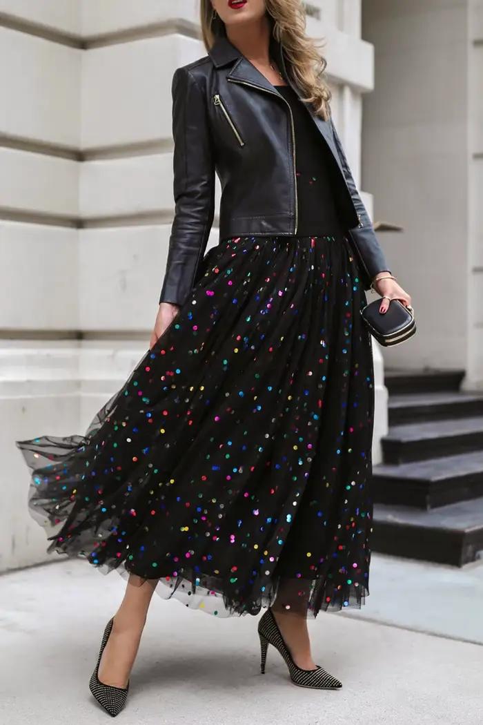 Jupe longue élégante pour femme en maille à sequins