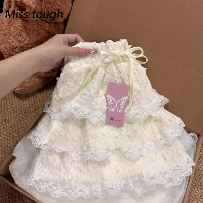 Mini jupe à volants en dentelle douce pour femmes