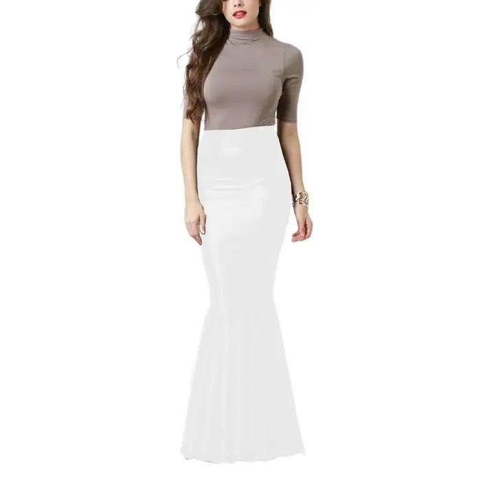 Jupe crayon en cuir PU, jupe sirène taille haute, hanche mince élégante, jupes trompette haute élastique, dame de bureau, 7XL