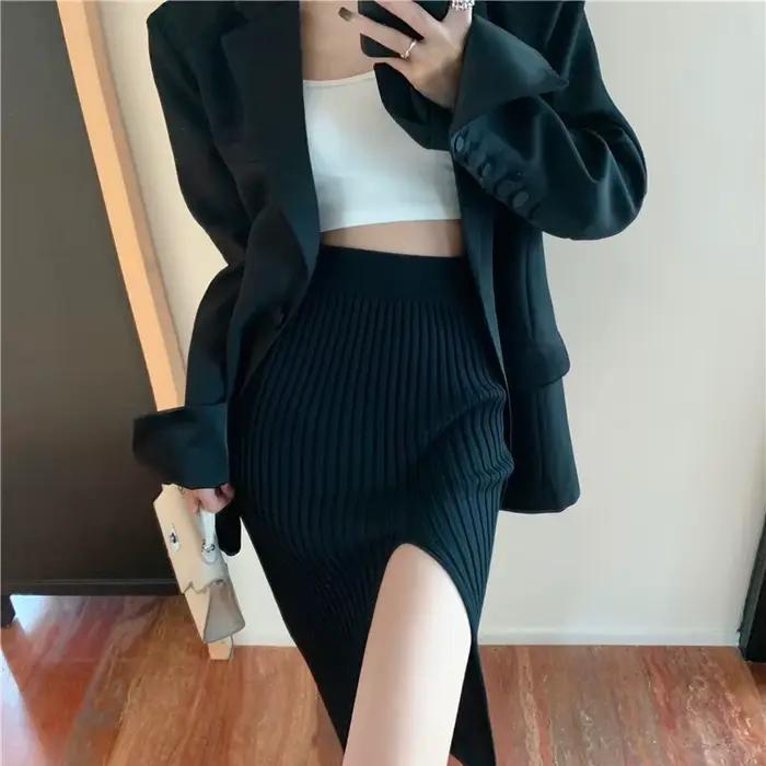 Jupe élégante et Sexy pour femmes, coupe cintrée, amincissante, robe tricotée, taille haute Pure, jupe de tempérament