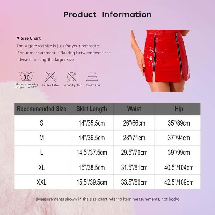 Jupe mini trapèze taille haute pour femme en similicuir effet mouillé avec fente