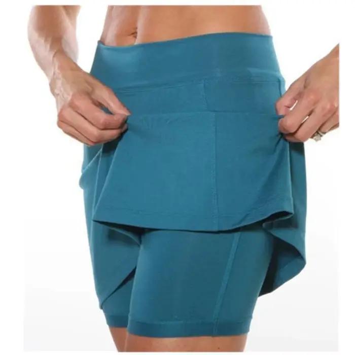 Fitness sport jupe short taille haute décontractée course Tennis Golf Shorts couleur unie Anti-exposition jupe-short