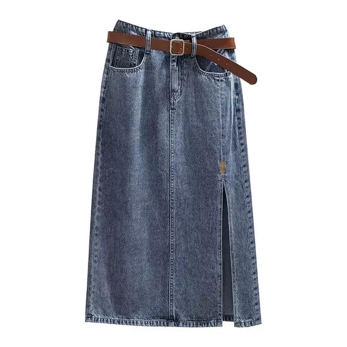 Soldes Exceptionnelles : Jupe en jean brodée taille haute pour femme