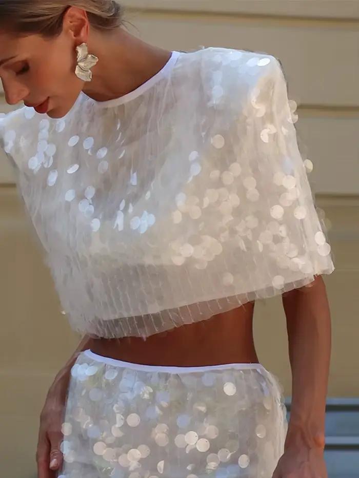 Ensemble jupe deux pièces sexy à sequins pour femme