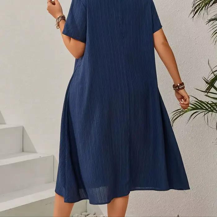 Robe ample bleu marine d'été pour femmes grandes tailles - Jupe midi irrégulière flatteuse pour les femmes rondes, élégante et décontractée, style A