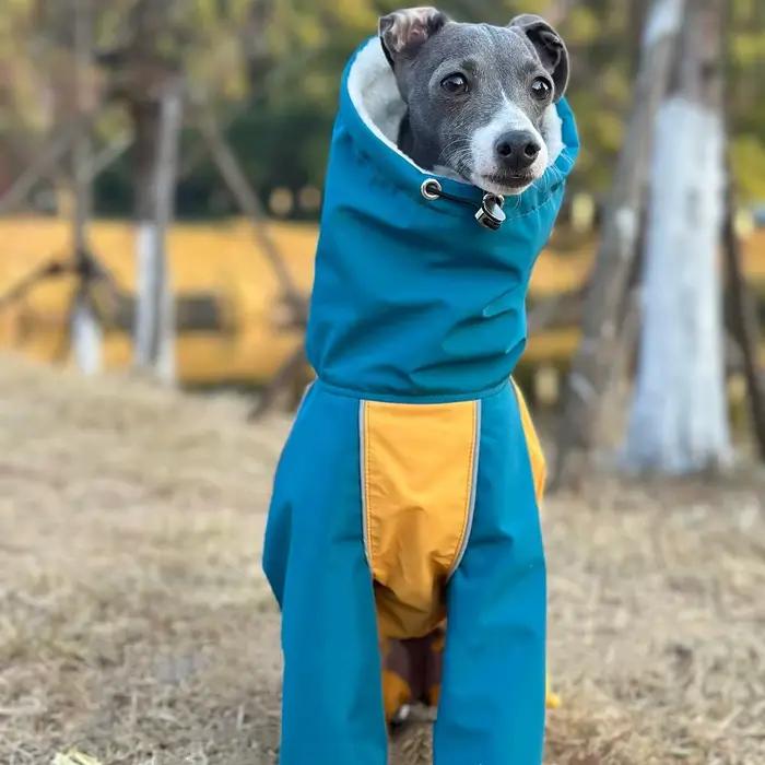 Mid Chien Vêtements En Hiver 4 Pattes En Peluche Bleu-Jaune Veste Coupe-Vent Imperméable Huibit Manteau Imperméable Chaud Pour L’Italie Greyhound