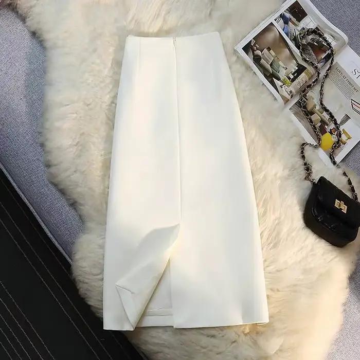 Jupe de costume amincissante taille haute coupe droite, jupe mi-longue trapèze moulante, élégante, décontractée et professionnelle, avec fermeture éclair