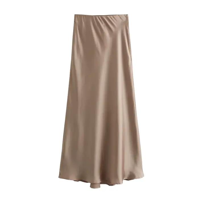 Jupe mi-longue élégante en Satin de soie pour femmes