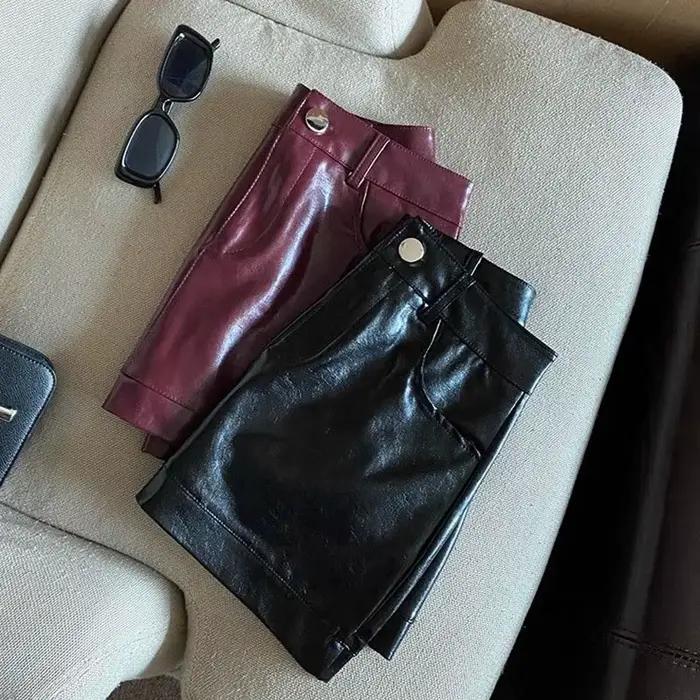 Vin rouge PU jupes en cuir pour femmes Sexy Clubwear hanche enveloppé