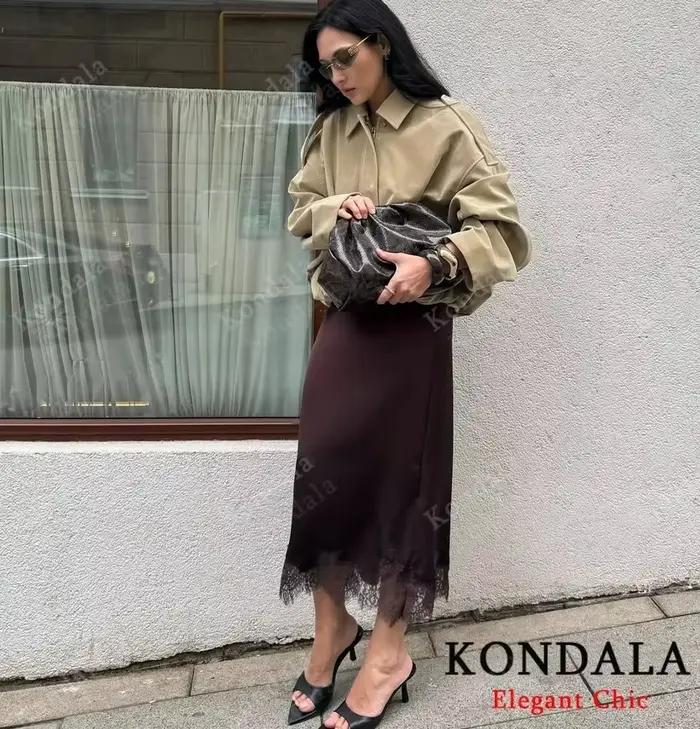 Jupe midi en satin et dentelle KONDALA pour femme – Élégante et luxueuse
