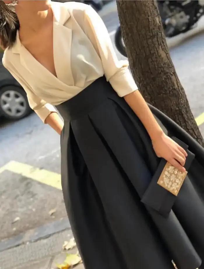 Jupes longues en Satin noir avec poche Morden