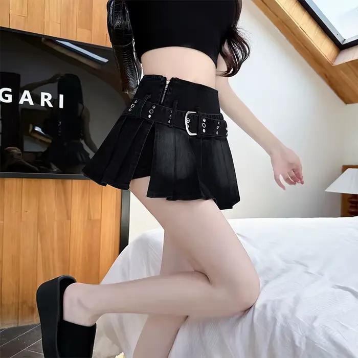 Sweet Sxey Denim gâteau jupe femmes rétro taille haute une ligne Mini jupe femme mode coréenne décontracté Streetwear jupe plissée Y2K