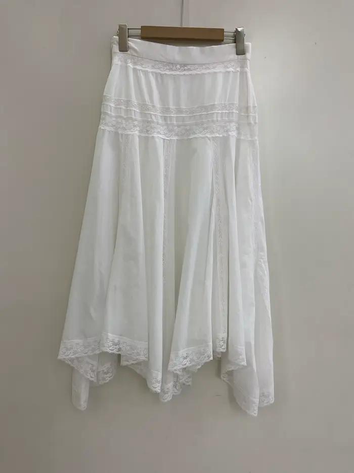 Jupe 100% Coton Femme Taille Haute Plissée Ourlet Irrégulier avec Empiècements en Dentelle Longueur Midi Nouvelle Collection Été 2026