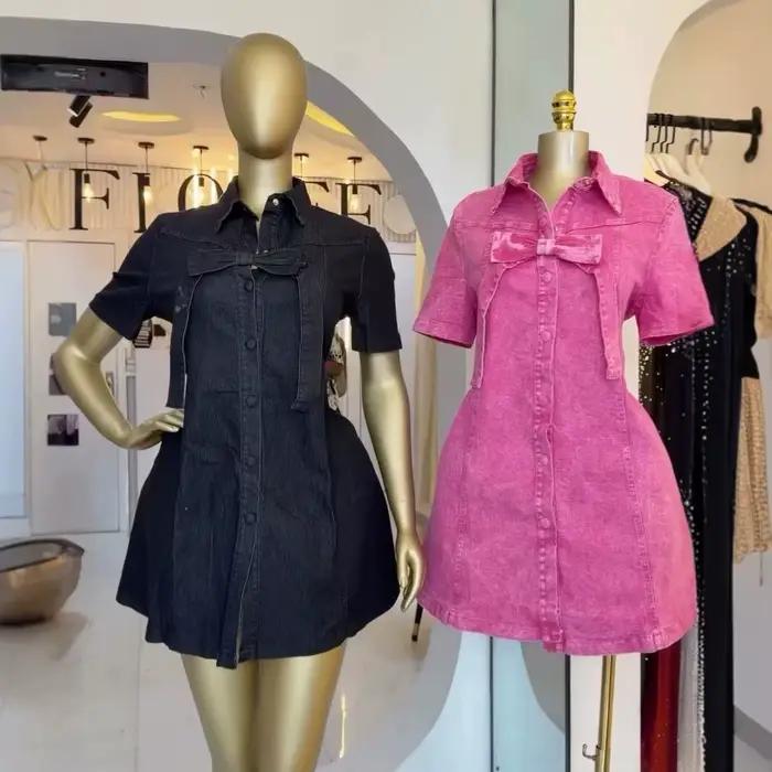 Robe Femme Mi-longue Coupe Évasée Y2K Streetwear Manches Courtes Nœud Élégante Épissée Soirée Travail 2026