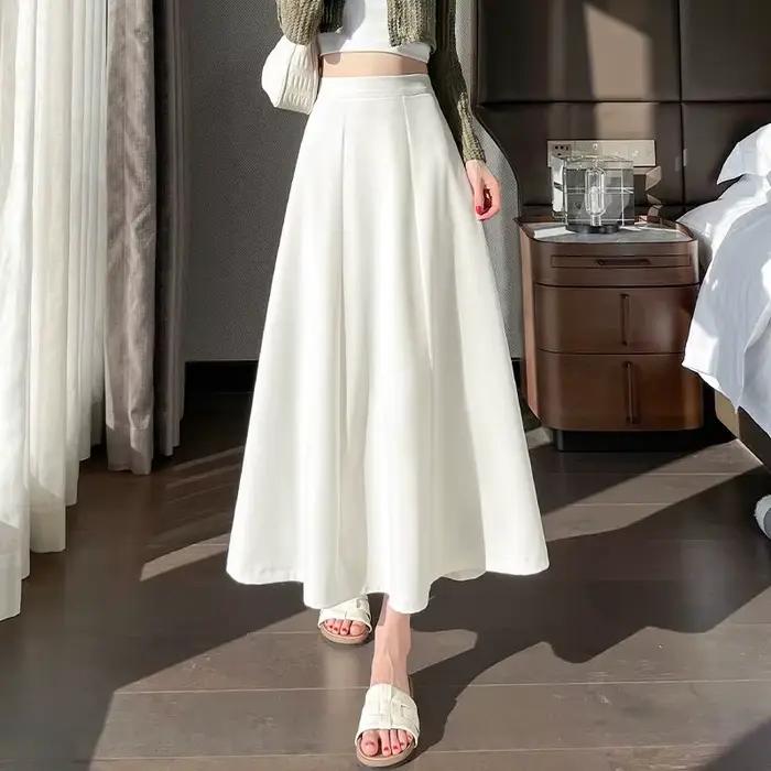 2025 printemps été nouveau blanc taille haute bureau une ligne longue jupe évasée pour les femmes élégant décontracté Y2k Streetwear vintage jupes