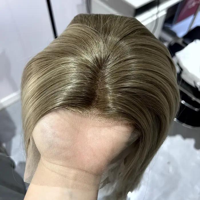 Perruque synthétique lisse longue blonde ombrée pour femmes, perruque en Fiber résistante à la chaleur avec raie centrale, couleur blond cendré, pour fête quotidienne
